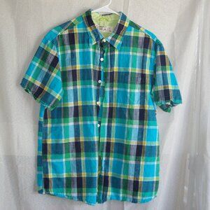 G&M Blue and Green Plaid Button Shirt